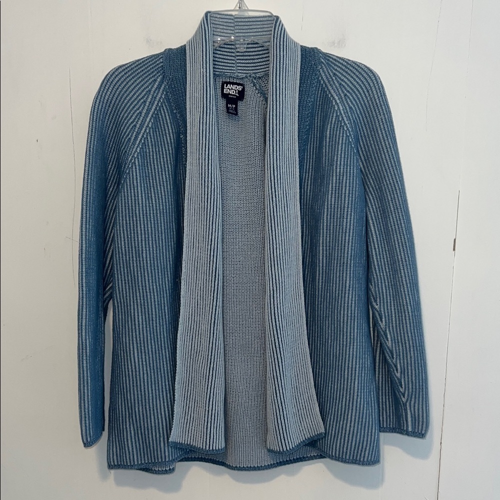 Lands' End Blue and Light Blue Open Cardigan HU